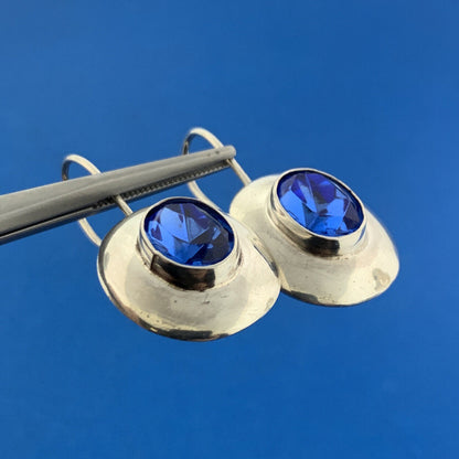 925 Sterling Silver Oval Blue Cubic Zirconia CZ Dangle Slide Earrings