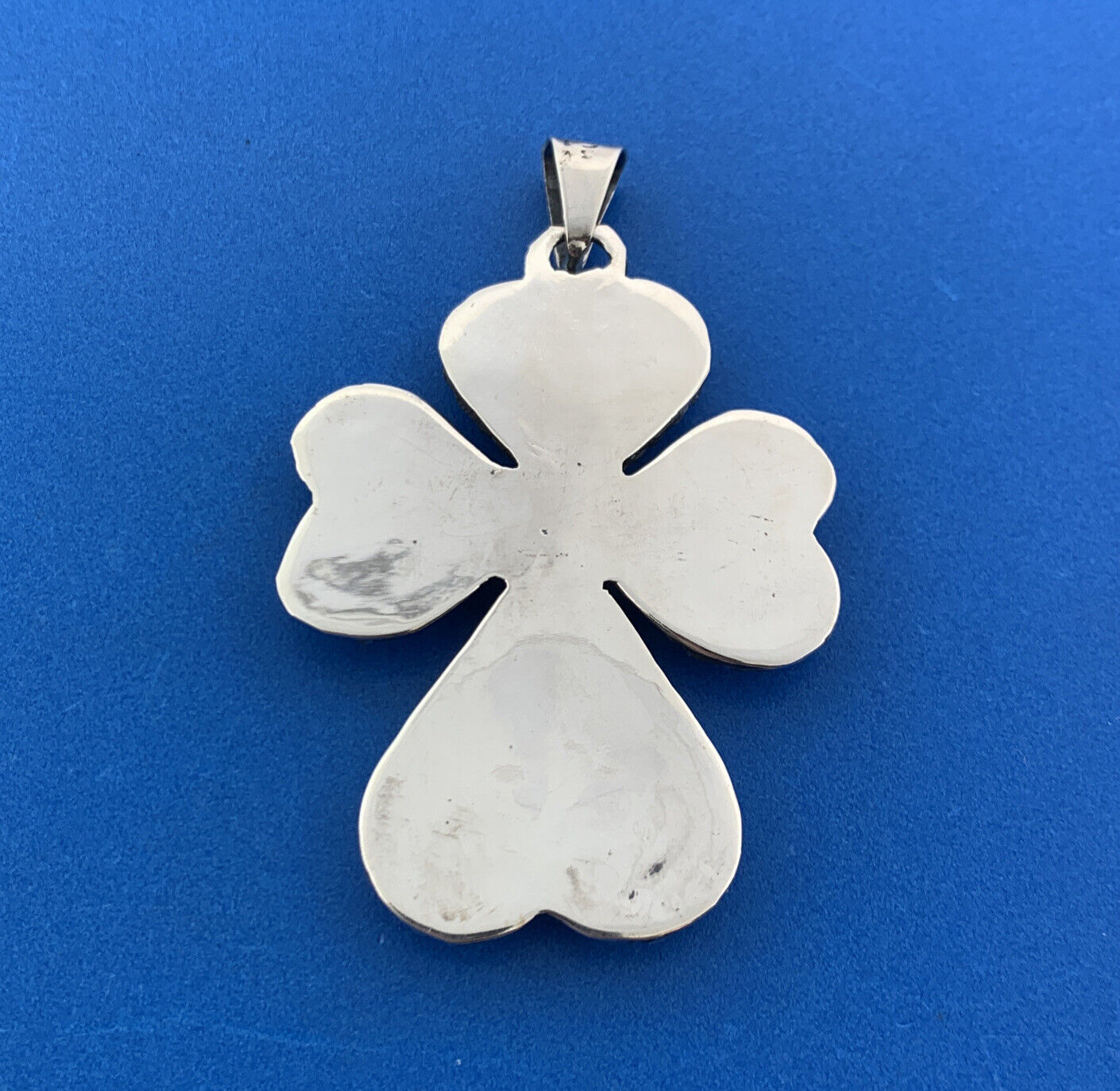 Taxco Mexico Designer Sterling Silver 925 Turquoise Coral Clover Cross Pendant