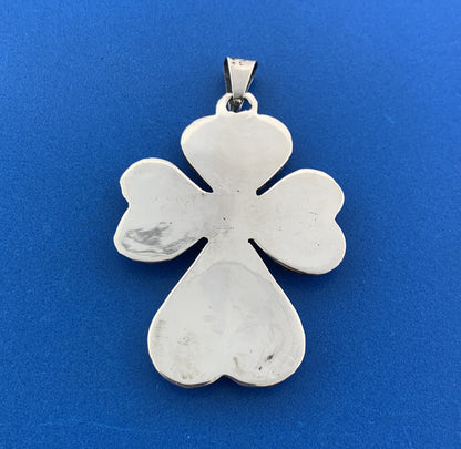 Taxco Mexico Designer Sterling Silver 925 Turquoise Coral Clover Cross Pendant