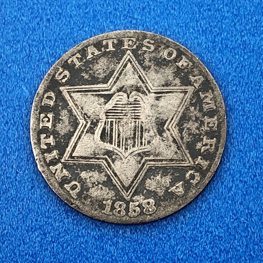 1858 P 3 Cent Silver Three Cent Piece 3c Better Key Philadelphia Mint Coin