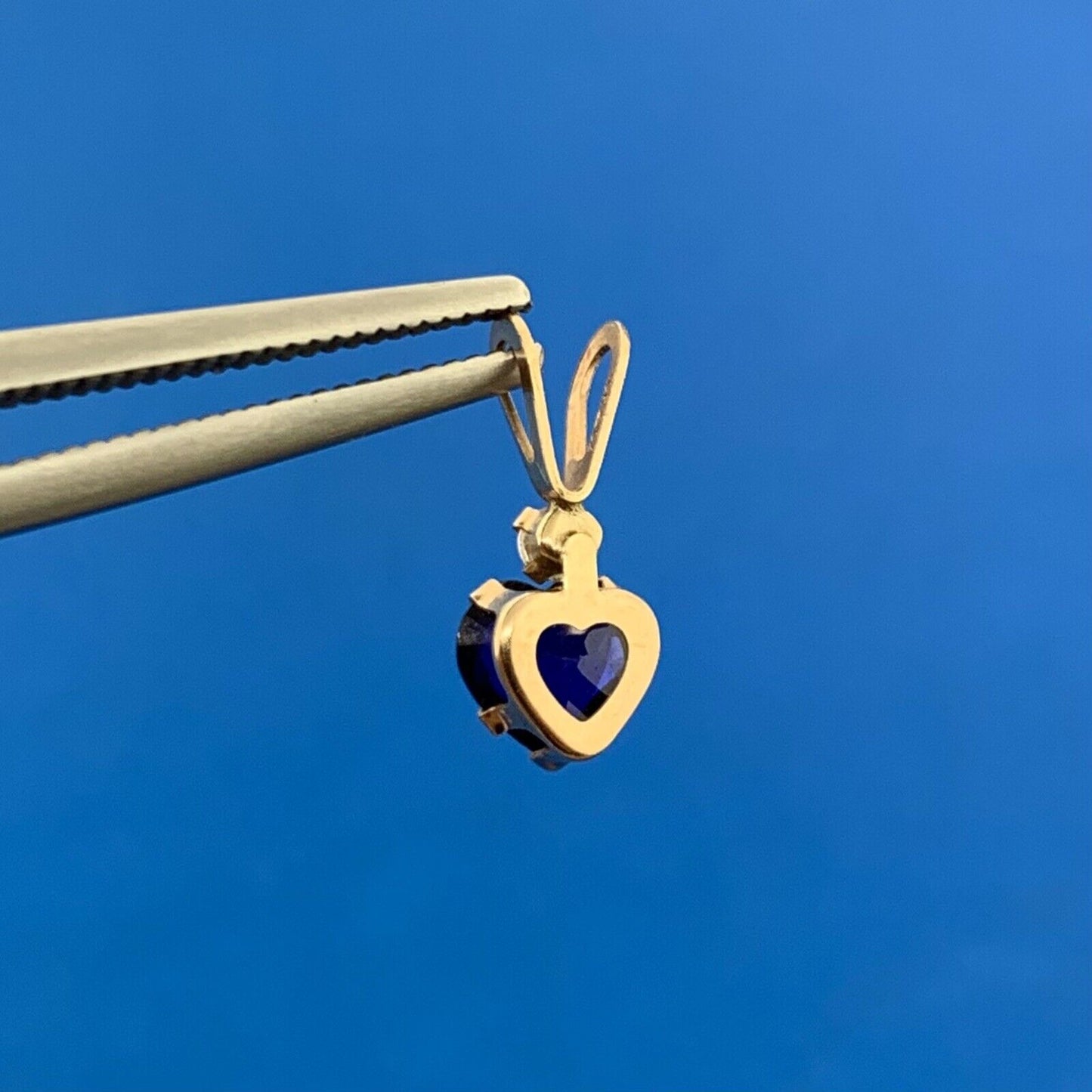 Designer 10K Yellow Gold Heart Shaped Blue Spinel White Cubic Zirconia Pendant