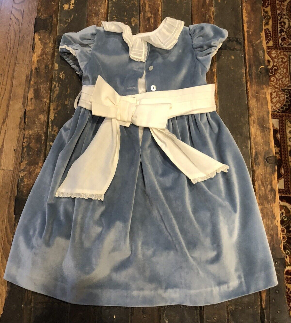 Sal & Pimenta Brushed 100% Cotton Velour Smoky Blue Size 5T Girl's Lined Dress