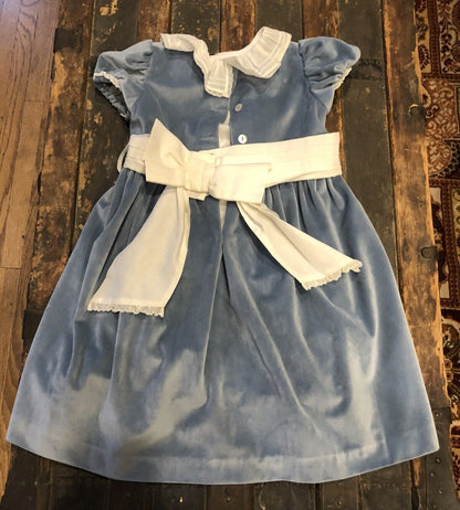 Sal & Pimenta Brushed 100% Cotton Velour Smoky Blue Size 5T Girl's Lined Dress