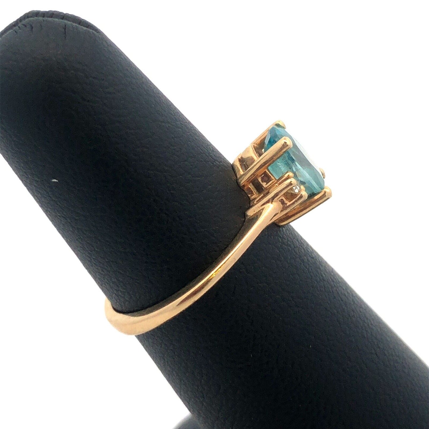 14k Yellow Gold Oval Blue Topaz Ring with Diamond Accents