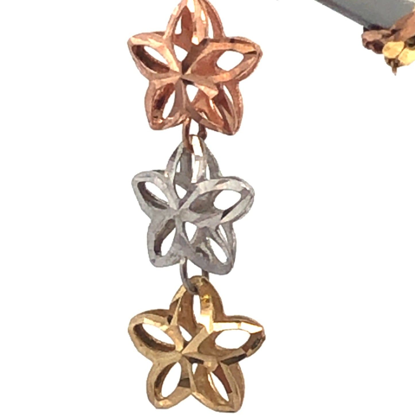 Retro Italy 14K White Yellow Rose Gold Three Star Diamond Cut Pendant Necklace