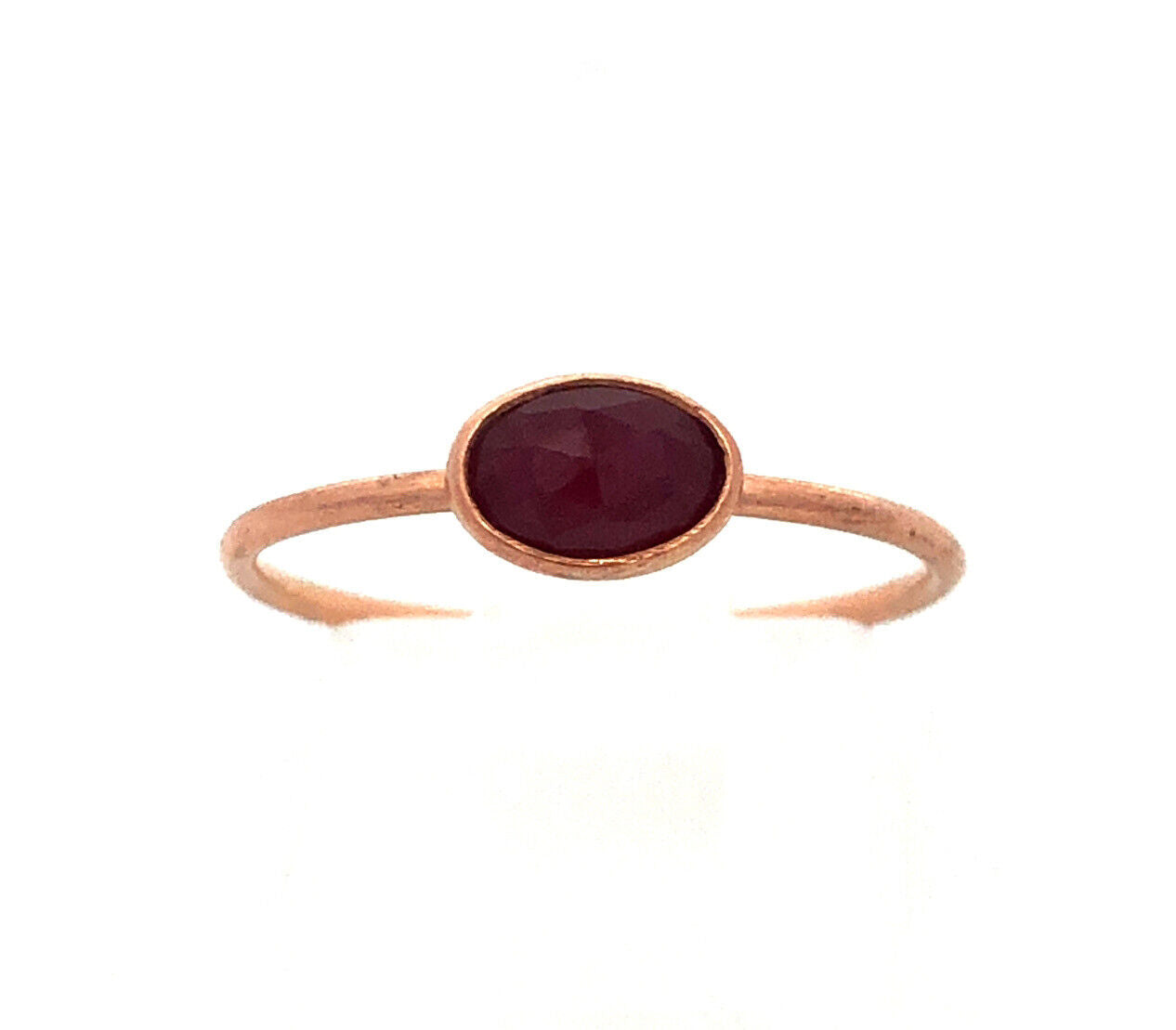 Modernist 14K Rose Gold Oval Ruby Solitaire Stackable Size 5.75 Ring