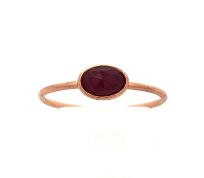 Modernist 14K Rose Gold Oval Ruby Solitaire Stackable Size 5.75 Ring
