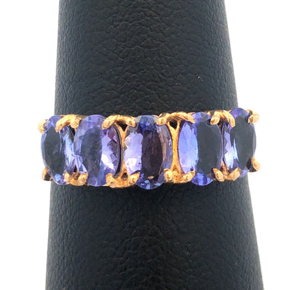 Designer 10K Yellow Gold Oval Tanzanite Wedding 5 Stone Cocktail Ring