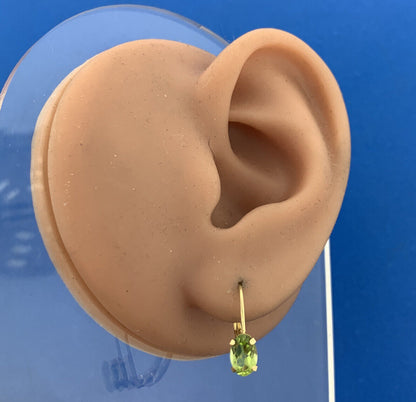 Designer RGE 14K Yellow Gold Oval Peridot August Birthstone Leverback Earrings