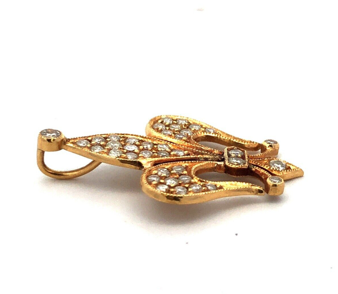 Estate 18K Yellow Gold Round Diamond Fleur De Lis French Religious Pendant