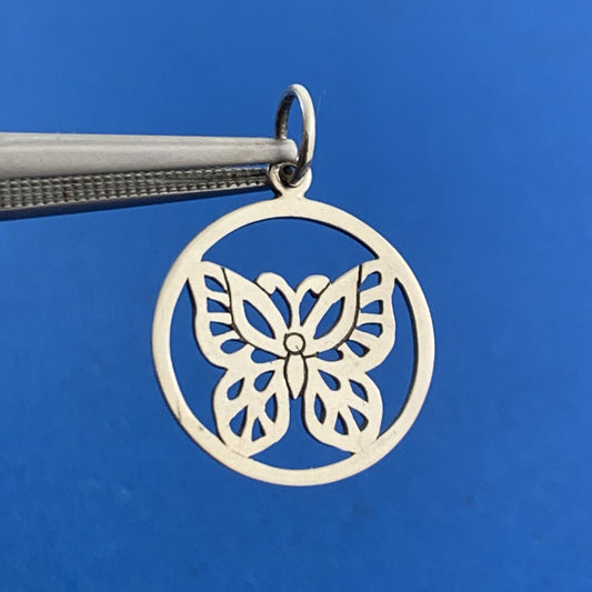 Designer PST Sterling Silver Open Cutout Butterfly Disc Petite Bracelet Charm