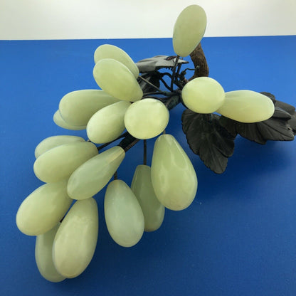 Mid Century Green Jade Hand Carved Leaves Large Long Grape Cluster Decorative