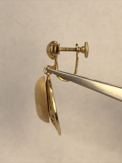 Vintage Western Germany Gold-Tone Faux Agate Pendant Earrings Set
