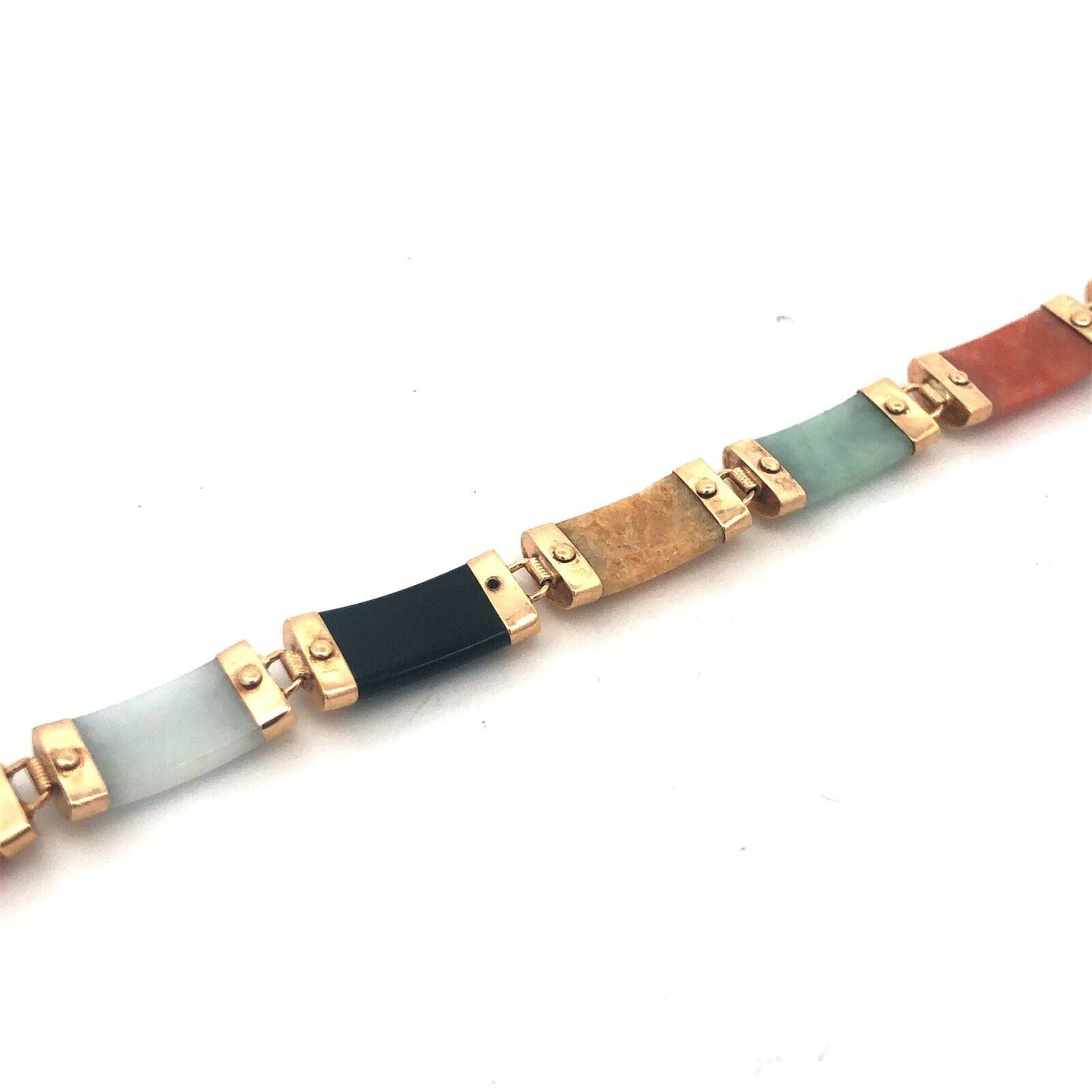 Designer MP 10k Yellow Gold Elongated Cabochon Multi-Stone 7.25" Panel Bracelet