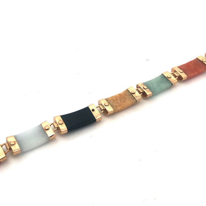 Designer MP 10k Yellow Gold Elongated Cabochon Multi-Stone 7.25" Panel Bracelet