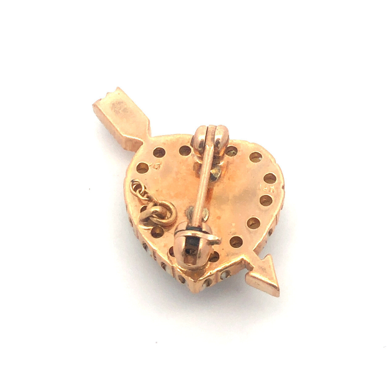 14k Yellow Gold Black Enamel Shell Pearl Beta Pi Gamma Arrow Heart Greek Pin