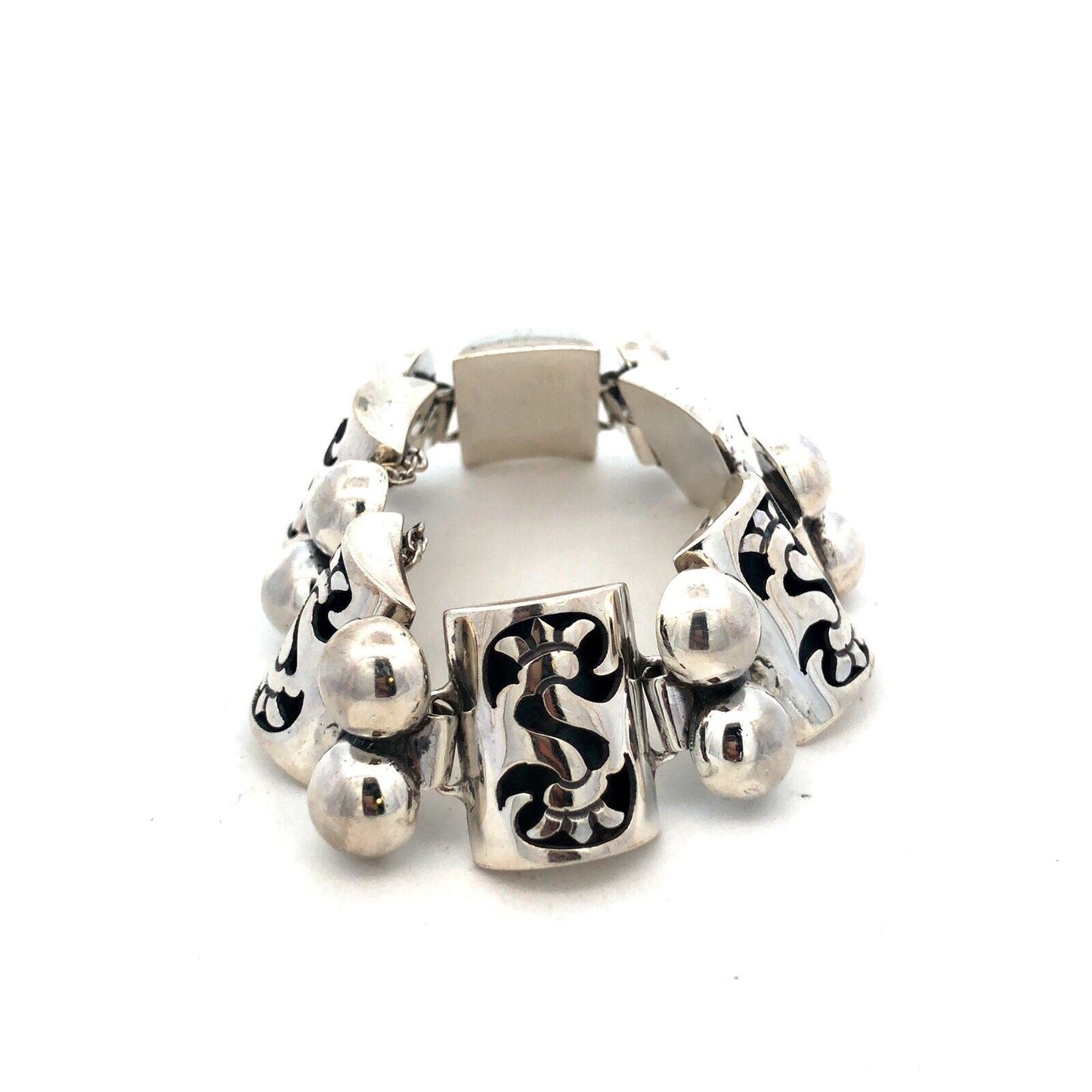 1960's Taxco TPN Mexico 925 Sterling Silver Shadowbox Panel Statement Bracelet