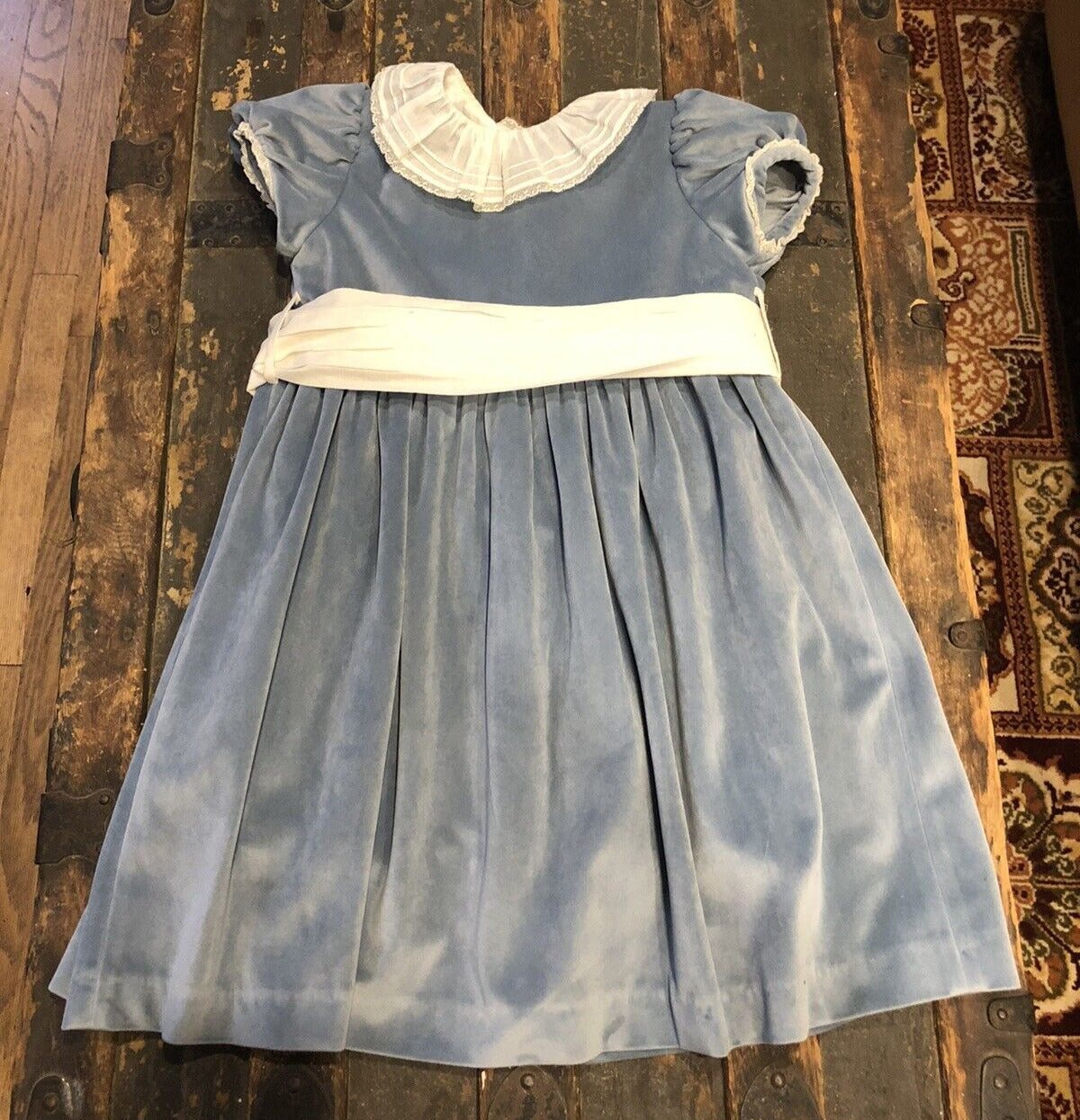 Sal & Pimenta Brushed 100% Cotton Velour Smoky Blue Size 5T Girl's Lined Dress