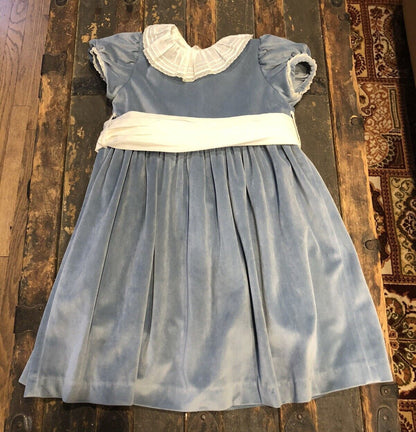 Sal & Pimenta Brushed 100% Cotton Velour Smoky Blue Size 5T Girl's Lined Dress