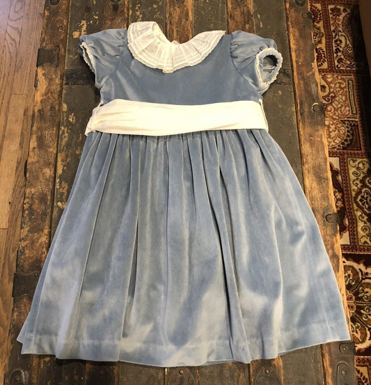 Sal & Pimenta Brushed 100% Cotton Velour Smoky Blue Size 5T Girl's Lined Dress