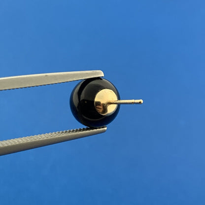 Gorgeous 14k Yellow Gold Black Onyx Sphere Friction Back Stud Earrings