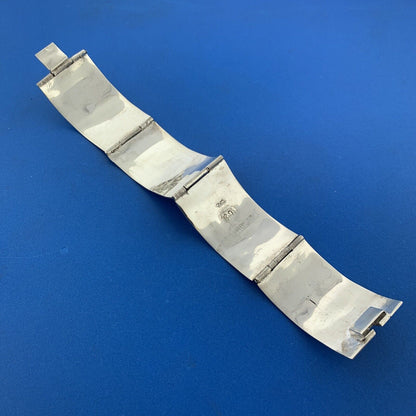 Vintage Los Ballesteros Taxco 925 Sterling Silver Abalone Panel Cuff Bracelet