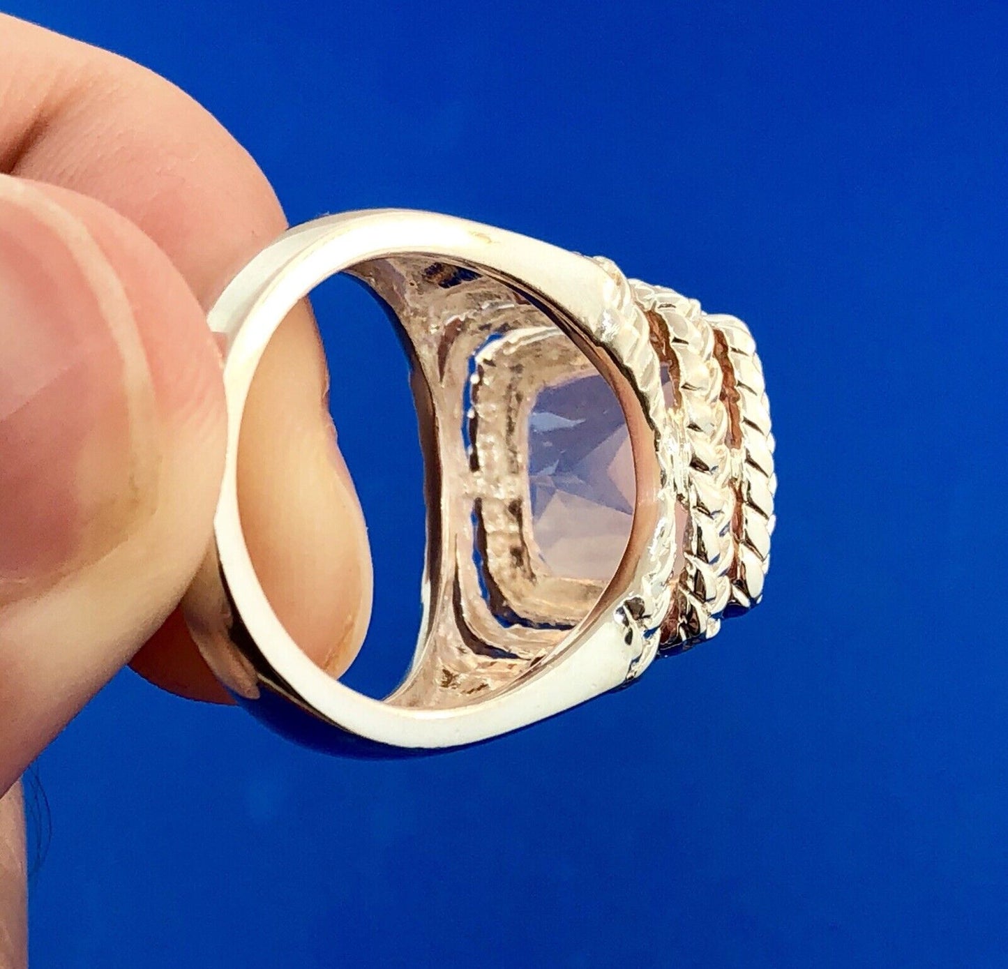 Designer 925 Sterling Silver Rose Quartz Trust Love Harmony Relationship Ring