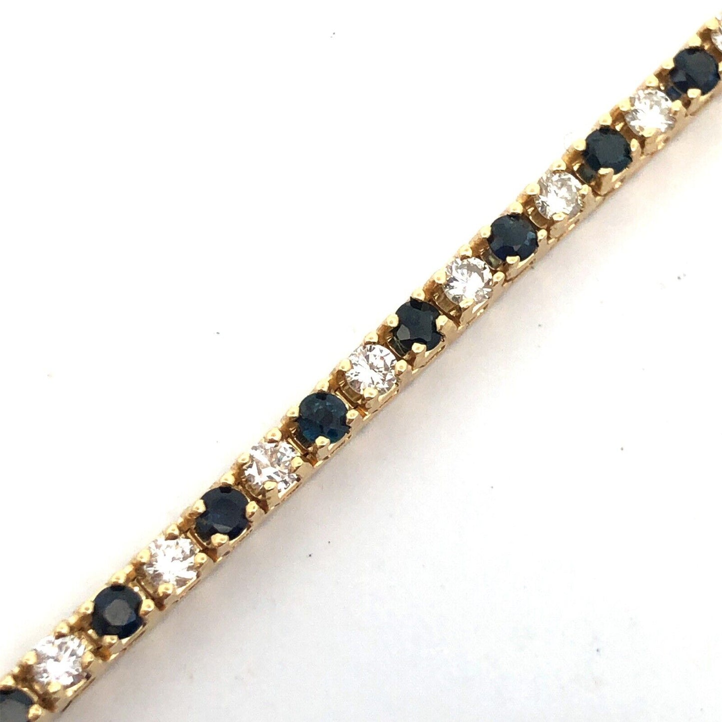 Vintage 14K Yellow Gold Round Blue Sapphire Diamond Statement Tennis Bracelet