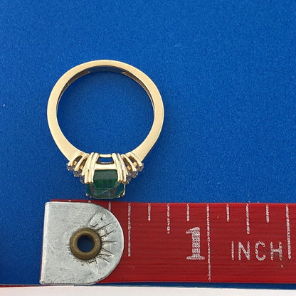 Designer 14K Yellow Gold Emerald Diamond Accent May Anniversary Occasion Ring