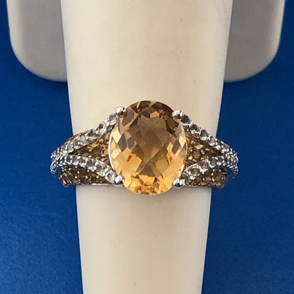 Estate Designer 925 Sterling Silver Yellow Canary White Cubic Zirconia Ring