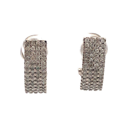 14K White Gold Diamond Bridal Anniversary Birthday Half Hoop Bar Earrings