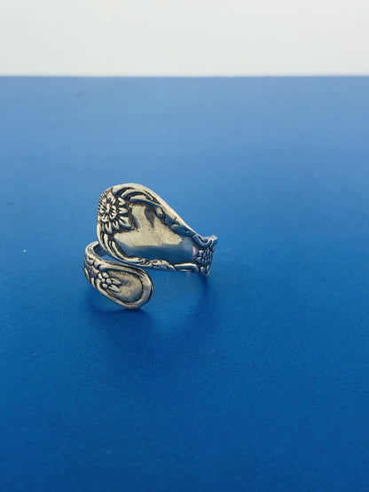 Vintage Sterling Silver 925 Floral Design Bypass Spoon Adjustable Ring