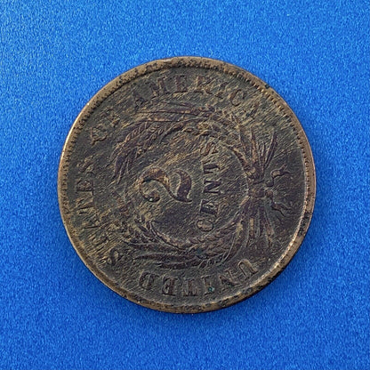 1864 P Bronze Two-Cent Piece Union Shield Large Motto Philadelphia Mint Coin