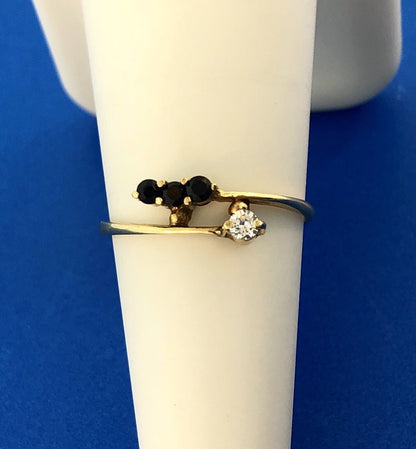 14K Yellow Gold Sapphire Diamond Modernist Bypass September Sweetheart Wire Ring