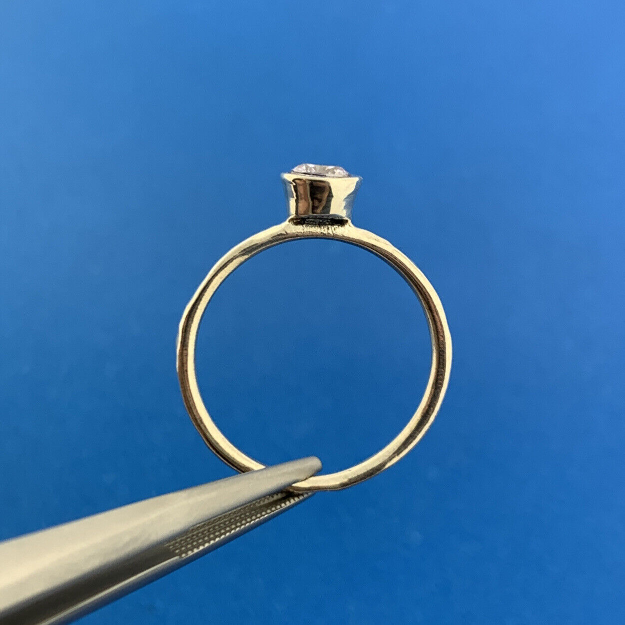 Hammered Band Sterling Silver Amethyst Cubic Zirconia February Stackable Ring