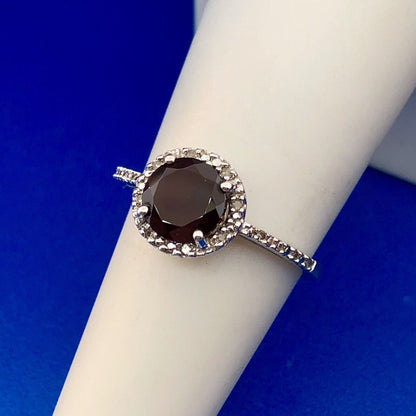 Designer 925 Sterling Silver Garnet Solitaire Diamond Halo January Occasion Ring