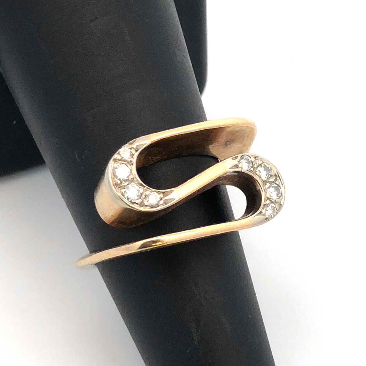 Designer 14K Yellow Gold Round Diamonds Modernist Abstract Swirl Statement Ring