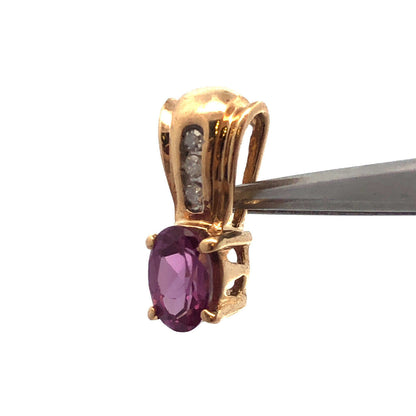 14K Yellow Gold Oval Pink Sapphire Diamond Accent Petite Drop Dangle Pendant