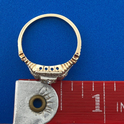Art Deco 14K White Yellow Gold Diamond Accented Etruscan Style Engagement Ring