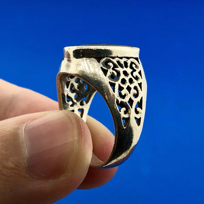 Designer NF 925 Sterling Silver Abalone Shell Cabochon Open Scroll Dome Ring