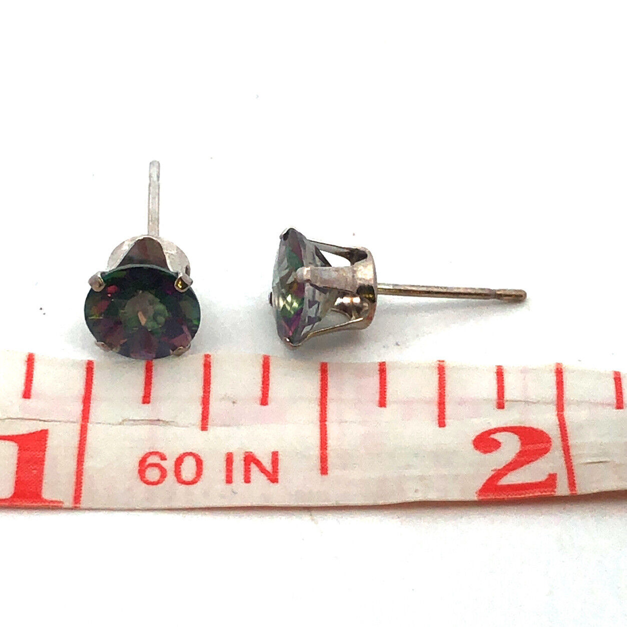 14K White Gold Round Mystic Topaz Solitaire Stud Earrings