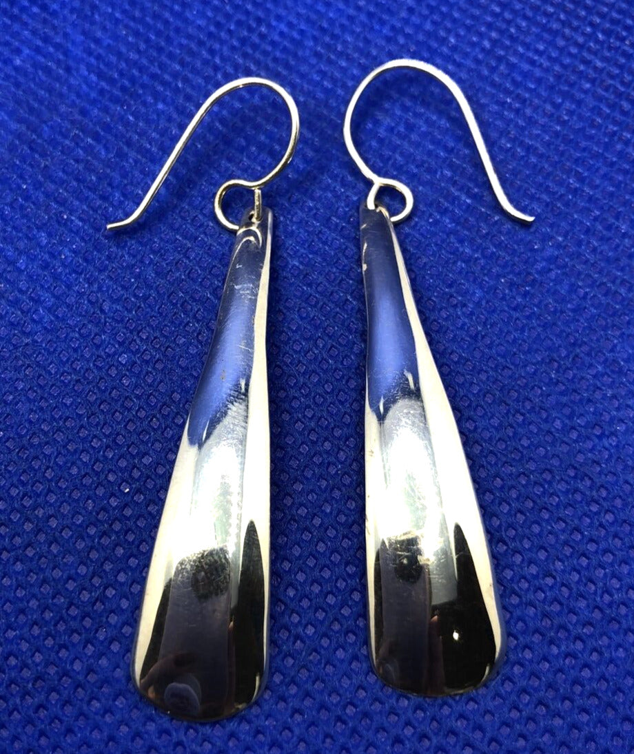 Mexico 925 Sterling Silver Long Polished Teardrop Hook Earrings
