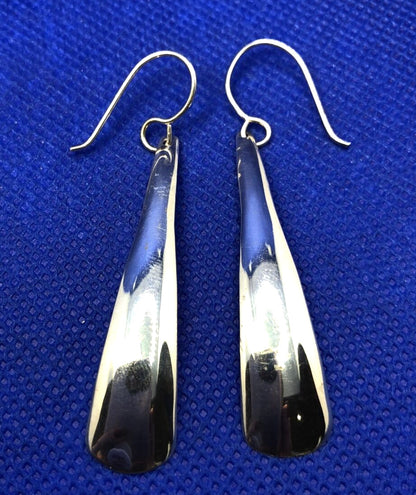 Mexico 925 Sterling Silver Long Polished Teardrop Hook Earrings