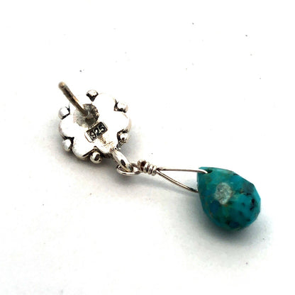 925 Sterling Silver Turquoise Round Cubic Zirconia Dangle Stud Earrings