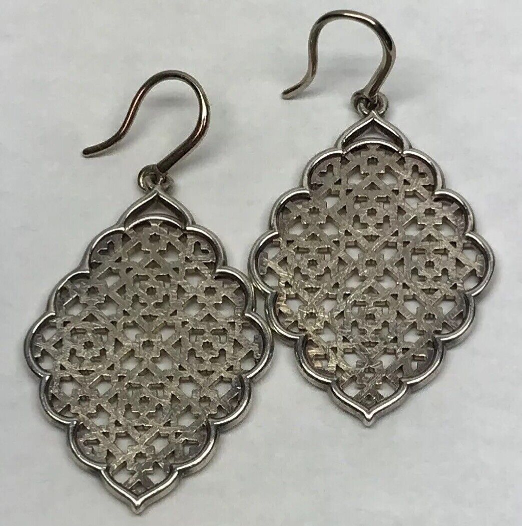 Sterling Silver Open Work Filigree Snowflake Abstract Statement Drop Earrings