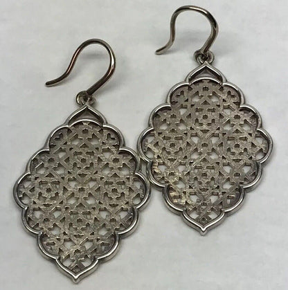 Sterling Silver Open Work Filigree Snowflake Abstract Statement Drop Earrings