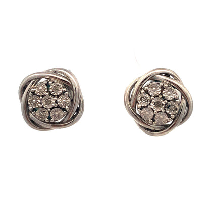 Designer 925 Sterling Silver Round Diamond Cluster Flower Stud Earrings