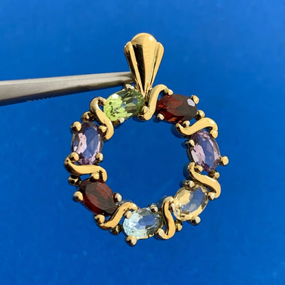 Designer DBJ 925 Sterling Silver Vermeil Mixed Oval Gemstones Wreath Pendant