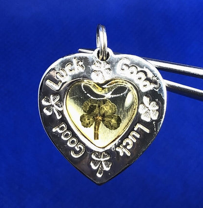 Designer LKY 925 Sterling Silver Lucky Good Luck Four Leaf Clover Heart Pendant