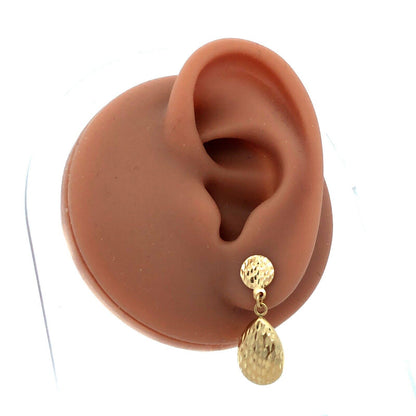 Designer SLC 14K Yellow Gold Textured Teardrop Drop Dangle Stud Earrings